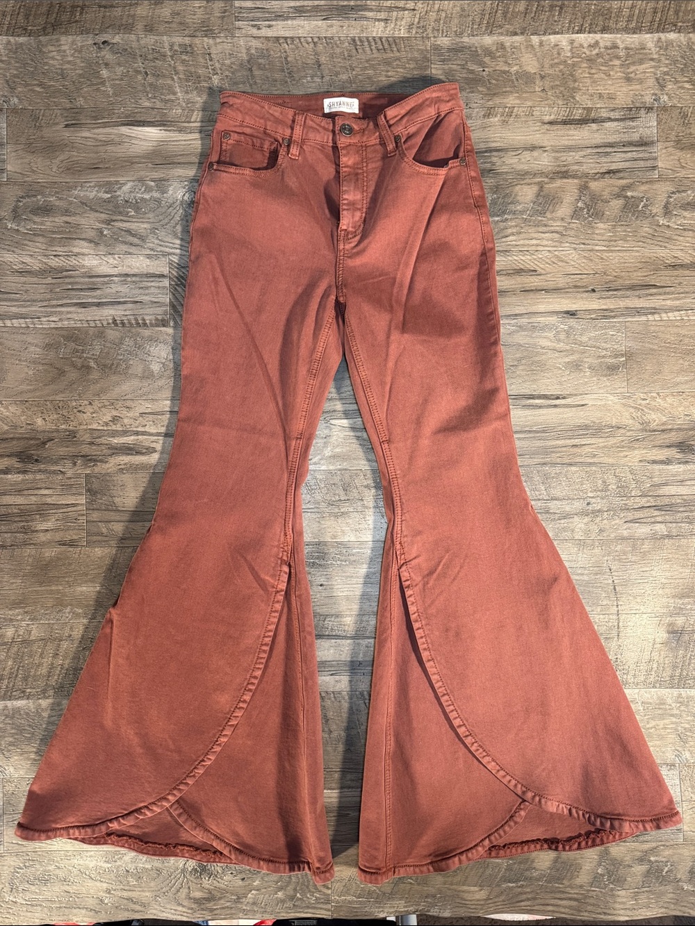 Shyanne Brick Red Flare Jeans with Curved Panels